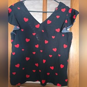 Shein Medium Black Top with Red Hearts, Lace Back. VALENTINES DAY!